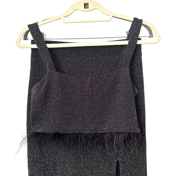 SAYLOR Tiggy‎ Feathered-Trimmed Knit Skirt Set Black Sz Medium - Picture 4 of 7